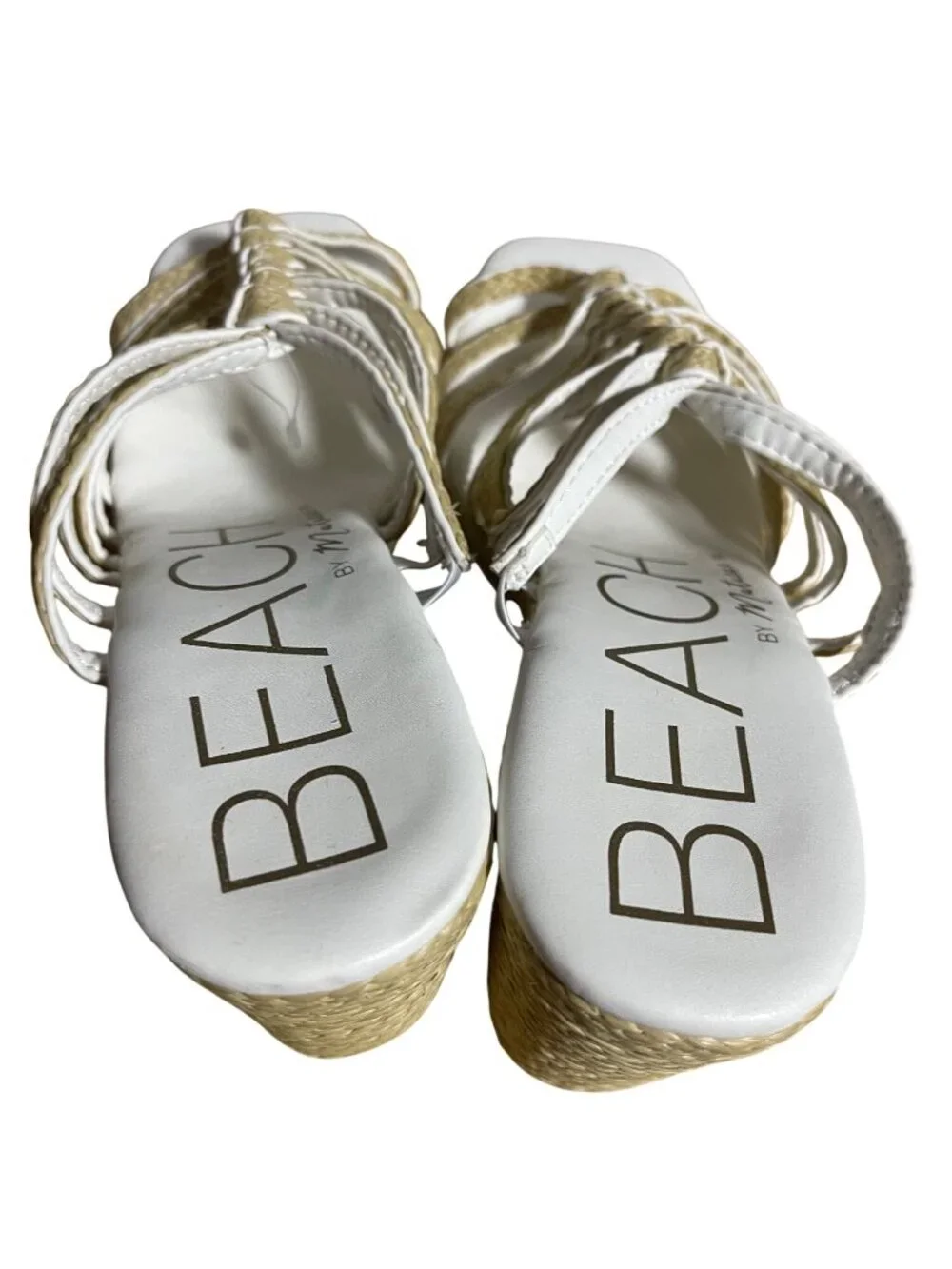Beach by Matisse Laney Wedge Sandals White Braided Raffia Strappy Square Toe 9